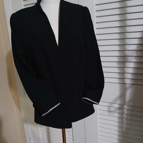 Vintage Junnie Leigh SZ12 Open Blazer Black With Rhinestone-Cuff Detail USA Made - Picture 3 of 14